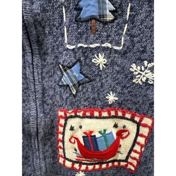 Bobbie Brooks Christmas Holiday Sweater Vest Size Large Snowman & Sleigh - Picture 11 of 12